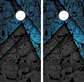 Cartoon Step Up Cornhole Wood Board Skin Wrap Ripper Graphics