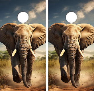 Charging African Elephant Cornhole Wood Board Skin Wrap Ripper Graphics