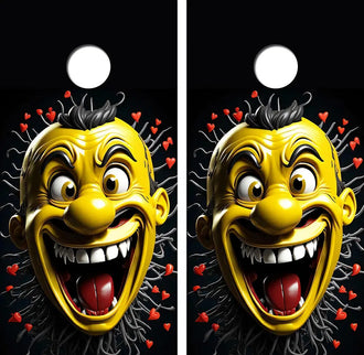 Crazy Happy Guy Cornhole Wood Board Skin Wrap Ripper Graphics