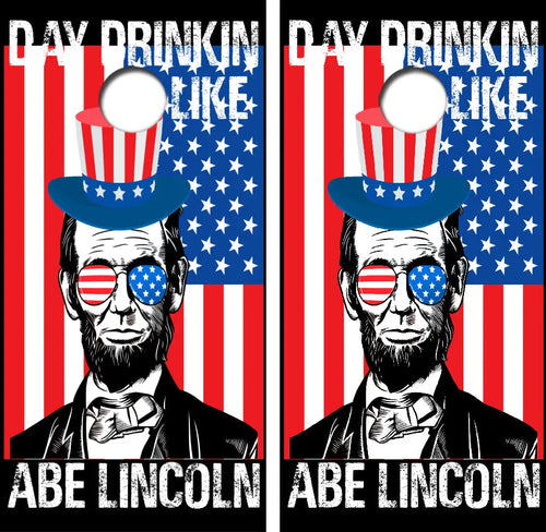 Day Drinkin Like Lincoln Cornhole Wrap Decal with Free Laminate Included Ripper Graphics