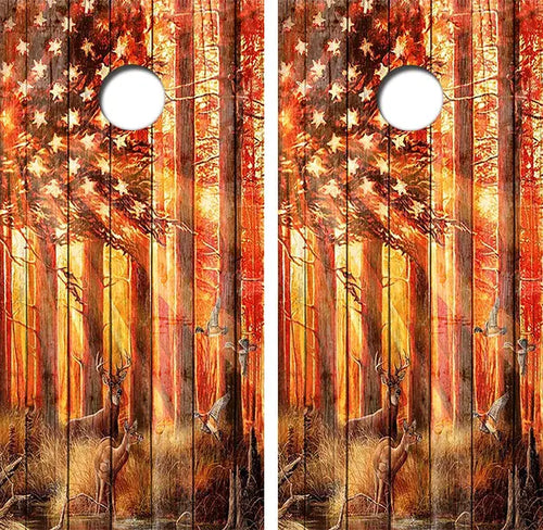 Deer Hunting American Flag Cornhole Wrap Decal with Free Laminate Included Ripper Graphics