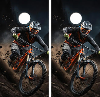Downhill Mountain Bike Racer Cornhole Wood Board Skin Wrap Ripper Graphics