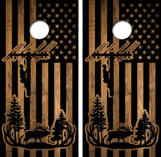 Elk Hunting Lineman American Flag Cornhole Wrap Decal with Free Laminate Included Ripper Graphics