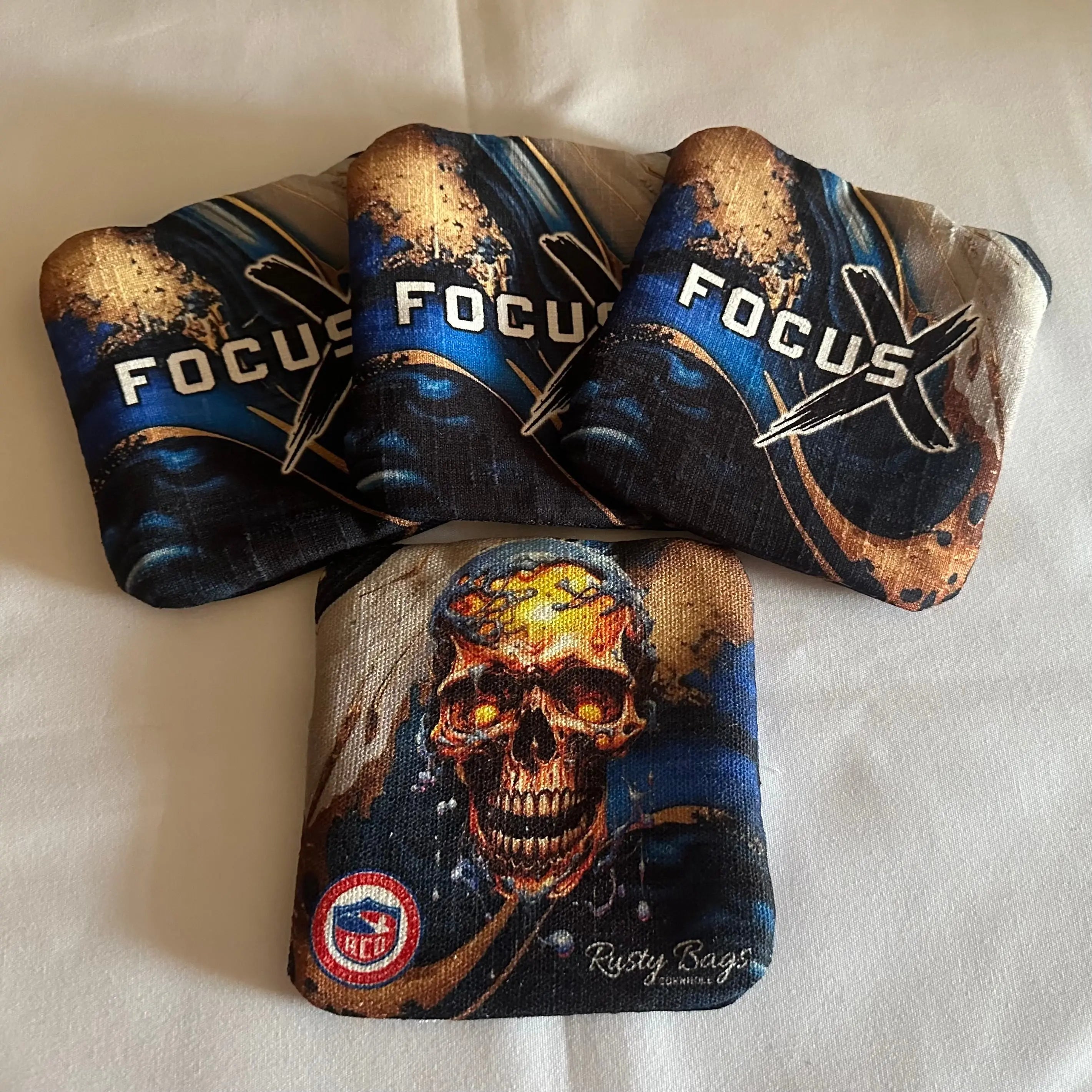 FOCUS X - ACO STAMPED - Pro Cornhole Bags 3 KT Cornhole Wraps and Boards