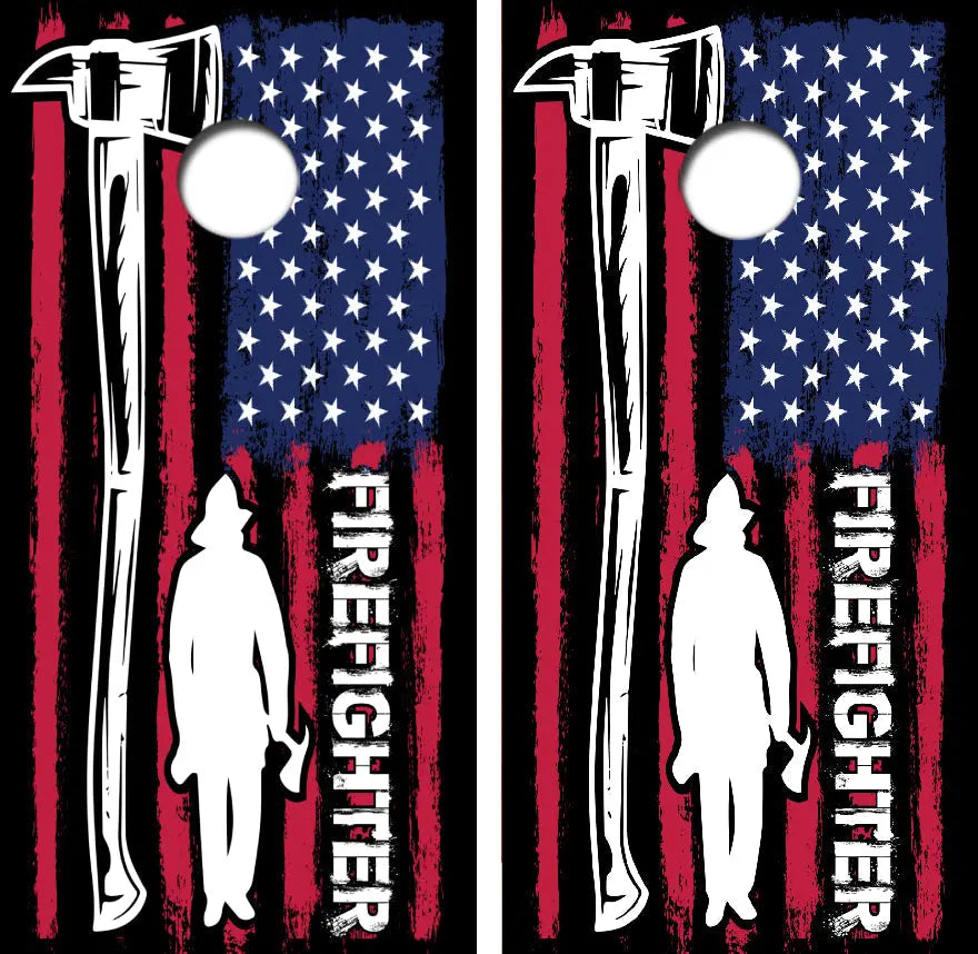 Firefighter Flag Cornhole Board Skin Wraps FREE LAMINATE Ripper Graphics