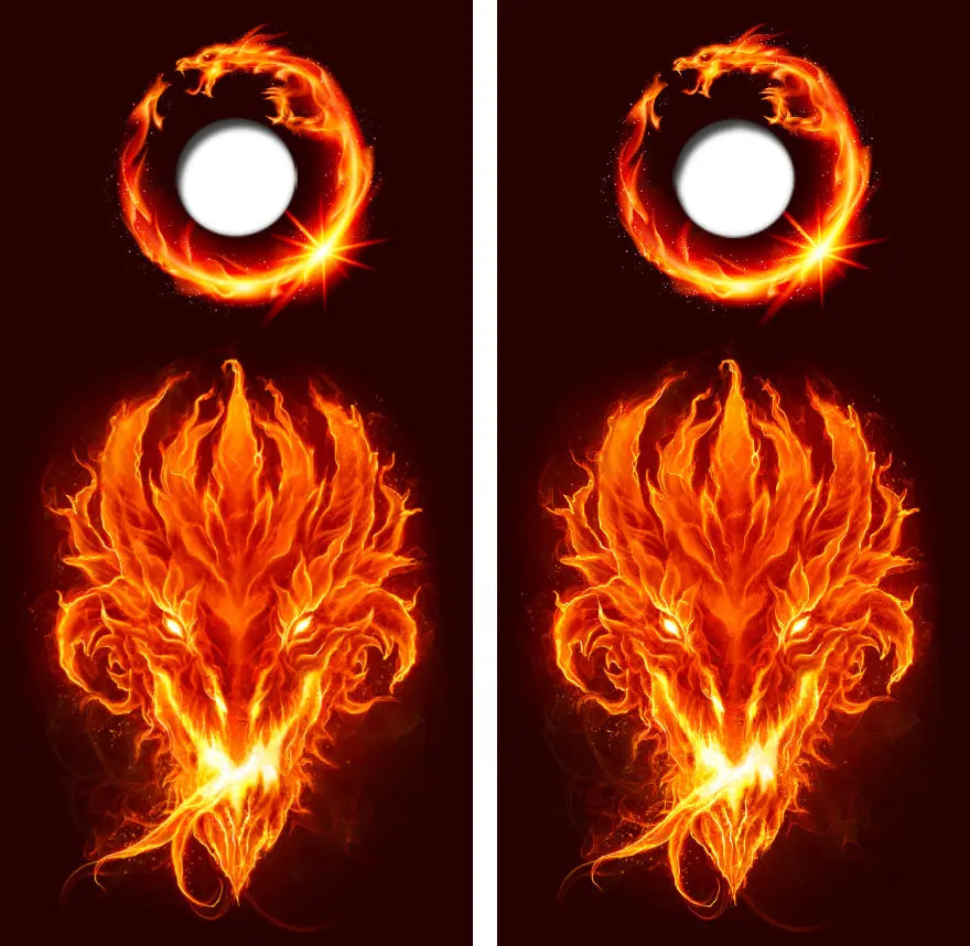 Firey Dragon Head Cornhole Wrap Decal with Free Laminate Included Ripper Graphics