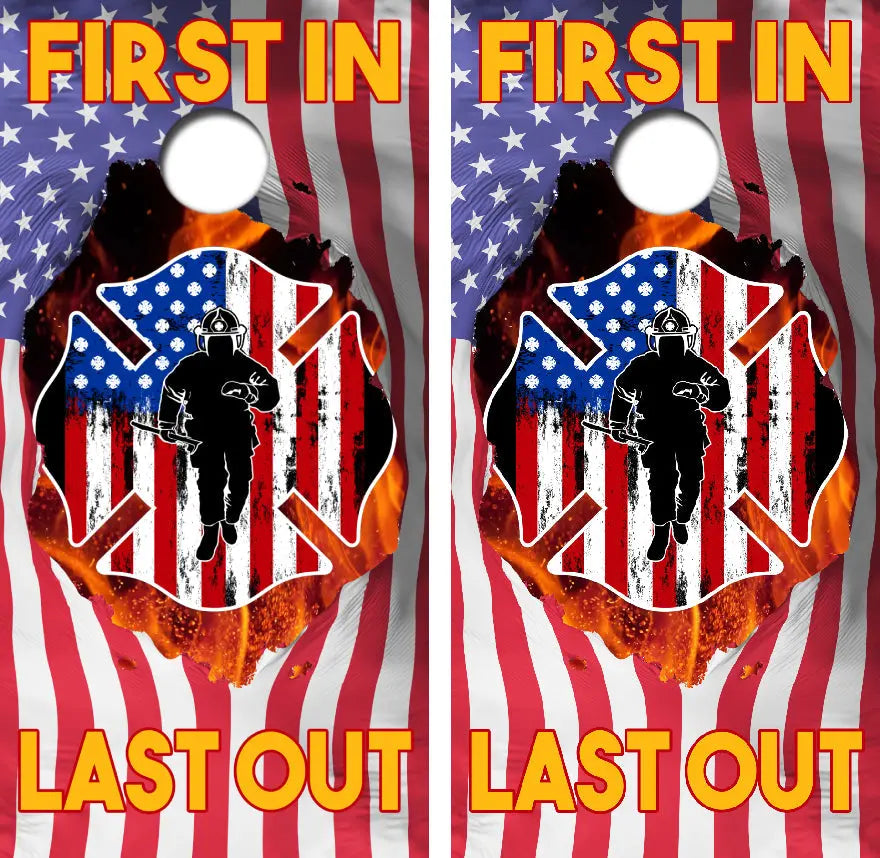 First In Last Out Cornhole Wrap Decal with Free Laminate Included Ripper Graphics