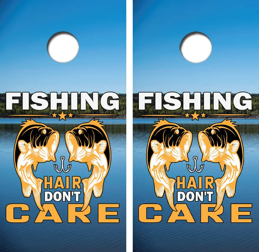 Fishing Hair Don't Care Cornhole Wrap Decal with Free Laminate Included Ripper Graphics