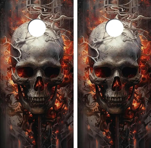 Flaming Skull Cornhole Wood Board Skin Wrap Ripper Graphics