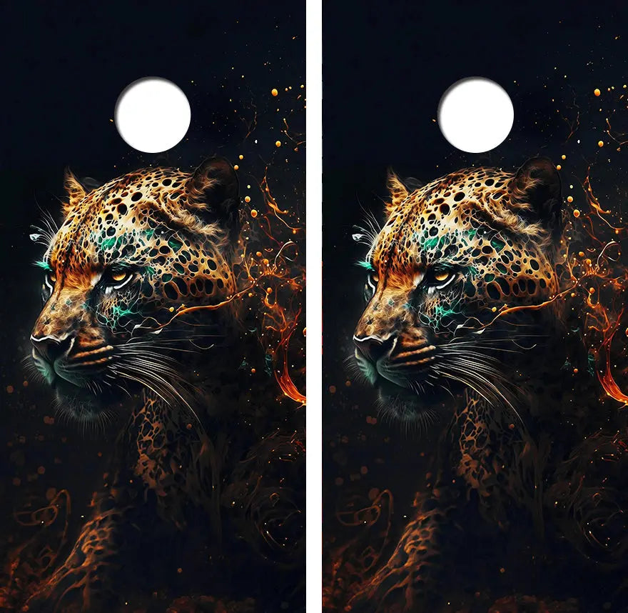 Gold Teal Panther Cornhole Wood Board Skin Wrap Ripper Graphics