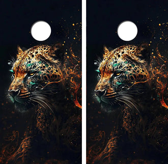 Gold Teal Panther Cornhole Wood Board Skin Wrap Ripper Graphics