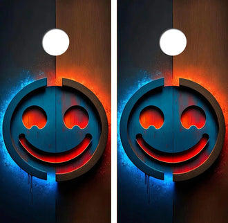 Happy Wooden Face Cornhole Wood Board Skin Wrap Ripper Graphics
