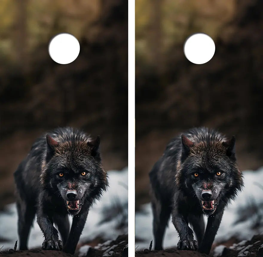Hungry Black Wolf Cornhole Wood Board Skin Wrap Ripper Graphics
