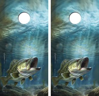 Hungry Large Mouth Bass Cornhole Wood Board Skin Wrap Ripper Graphics
