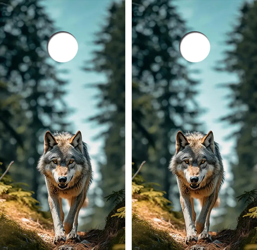 Hungry North American Wolf Cornhole Wood Board Skin Wrap Ripper Graphics