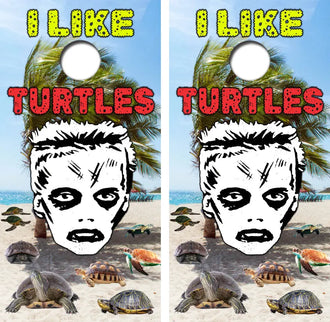 I Like Turtles Zombie Boy Cornhole Wrap Decal with Free Laminate Included Ripper Graphics