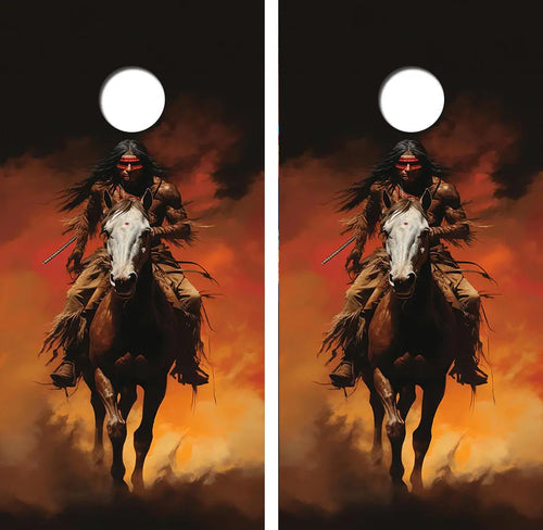 Indian Chief Riding Horse Cornhole Wood Board Skin Wrap Ripper Graphics