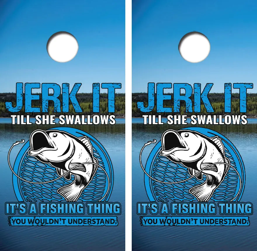 Jerk It Fishing Cornhole Wrap Decal with Free Laminate Included Ripper Graphics