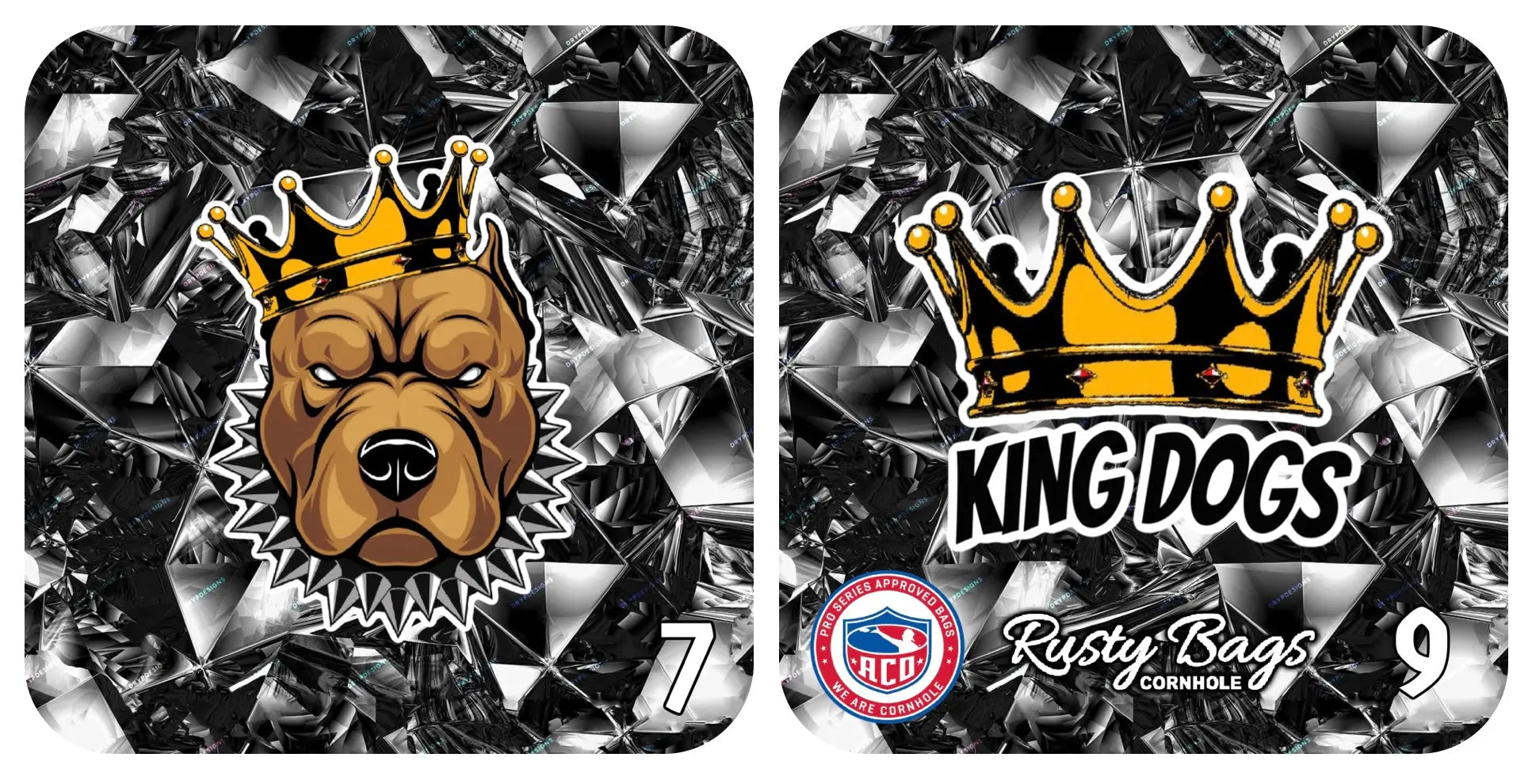 KING DOGS - BLACK DIAMOND- ACO STAMPED - Pro Cornhole Bags 2 KT Cornhole Wraps and Boards