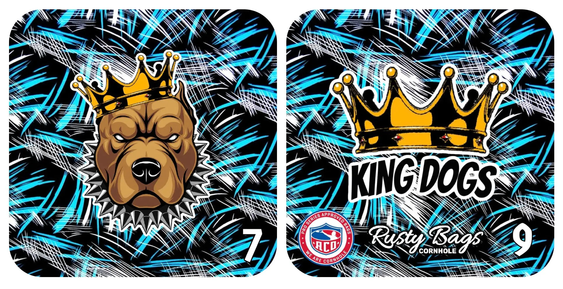 KING DOGS - BLUE FIREWORK- ACO STAMPED - Pro Cornhole Bags 3 KT Cornhole Wraps and Boards