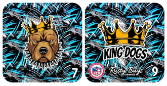 KING DOGS - BLUE FIREWORK- ACO STAMPED - Pro Cornhole Bags 3 KT Cornhole Wraps and Boards