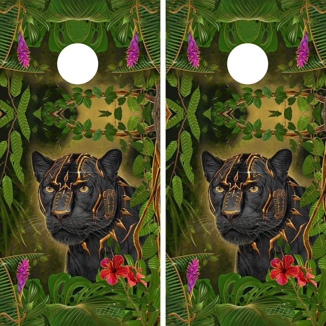 KT Cornhole - Golden Panther laminated Cornhole Vinyl Wraps / Sticker KT Cornhole Wraps and Boards