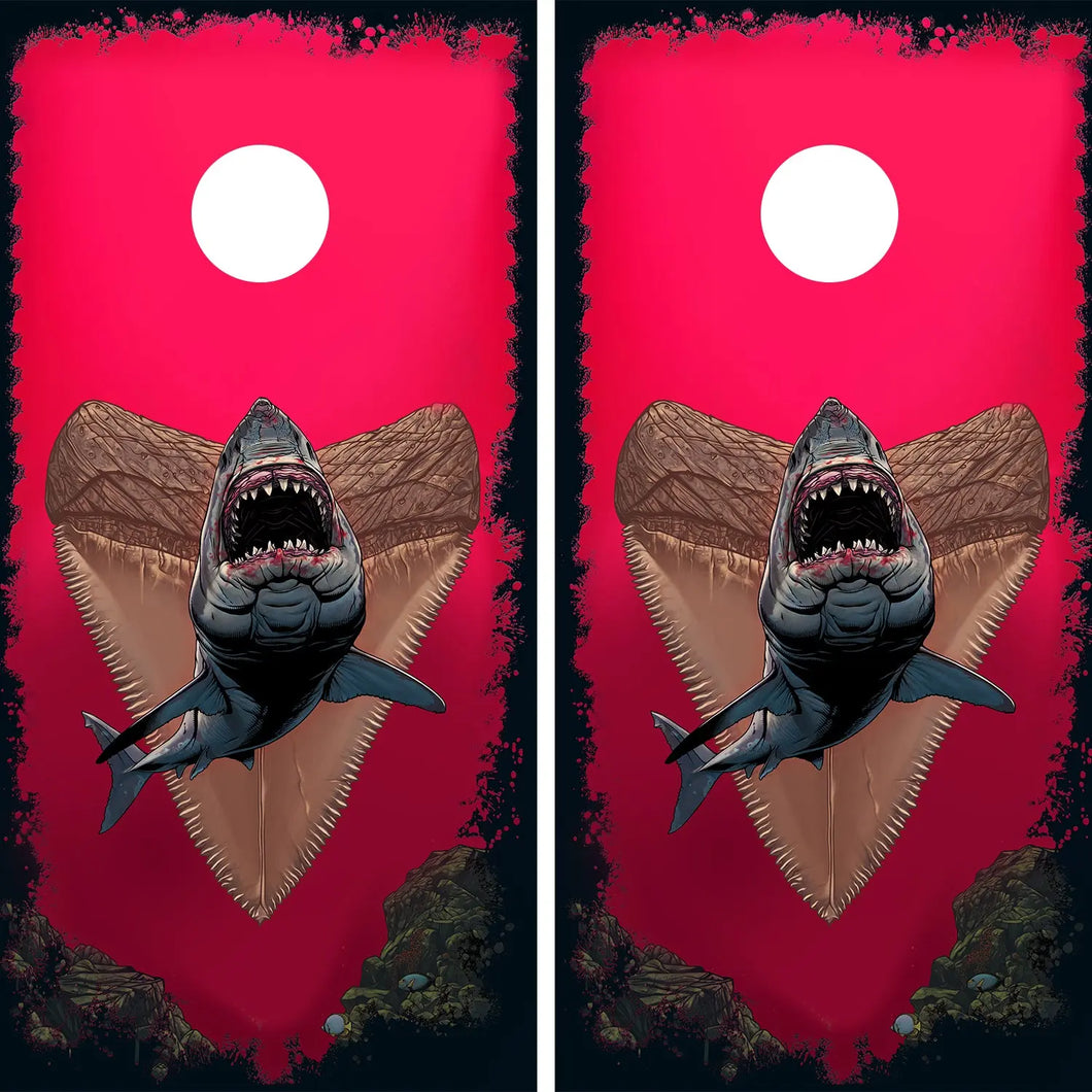 KT Cornhole - Great White Shark laminated Cornhole Vinyl Wraps / Sticker KT Cornhole Wraps and Boards