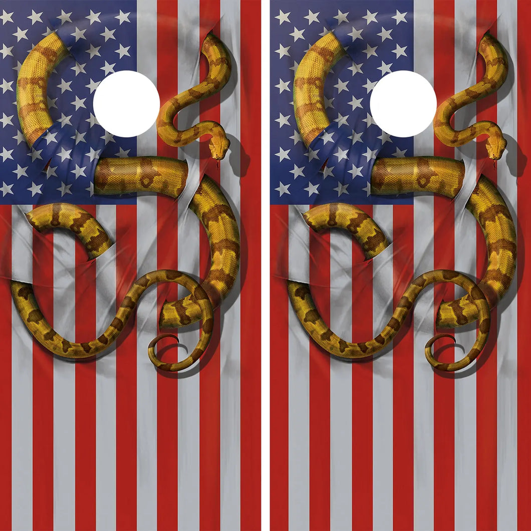 KT Cornhole - Patriotic Boa Constrictor laminated Cornhole Vinyl Wraps / Sticker KT Cornhole Wraps and Boards