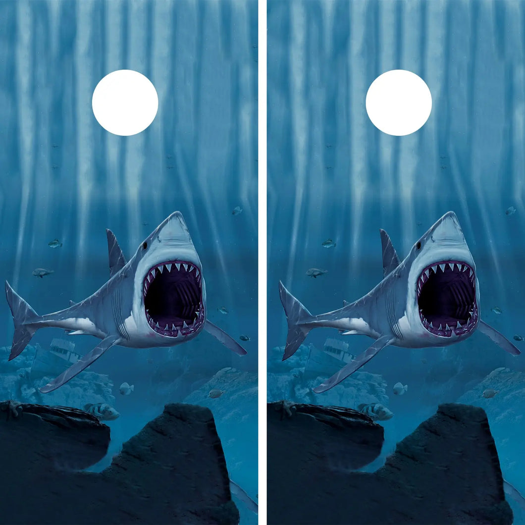 KT Cornhole - Shark Bite laminated Cornhole Vinyl Wraps / Sticker KT Cornhole Wraps and Boards