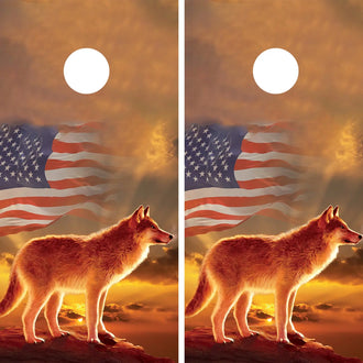 KT Cornhole - Sunset Wolf USA laminated Cornhole Vinyl Wraps / Sticker KT Cornhole Wraps and Boards