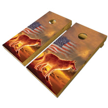 Load image into Gallery viewer, KT Cornhole - Sunset Wolf USA laminated Cornhole Vinyl Wraps / Sticker KT Cornhole Wraps and Boards
