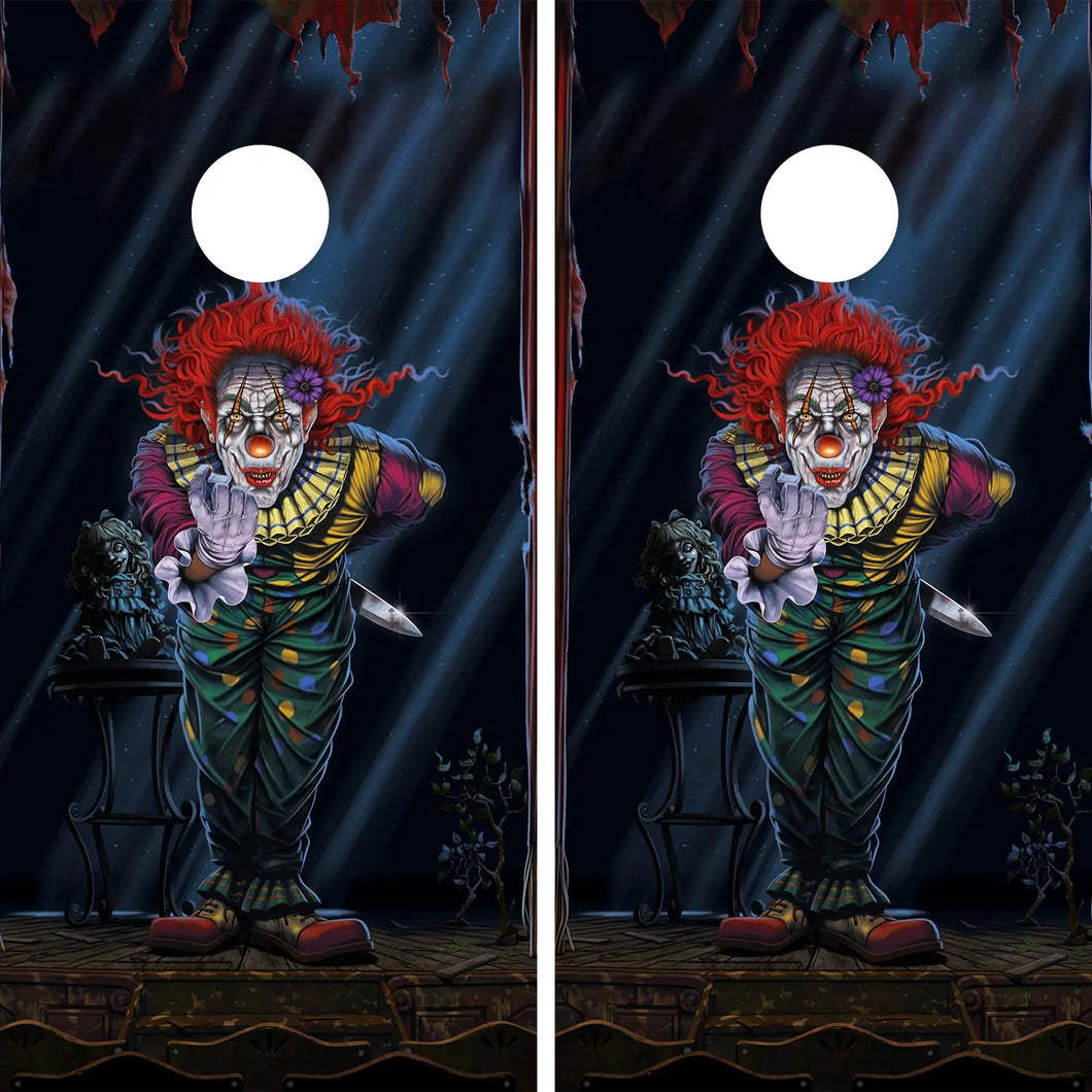 KT Cornhole - Surprise Clown laminated Cornhole Vinyl Wraps / Sticker KT Cornhole Wraps and Boards