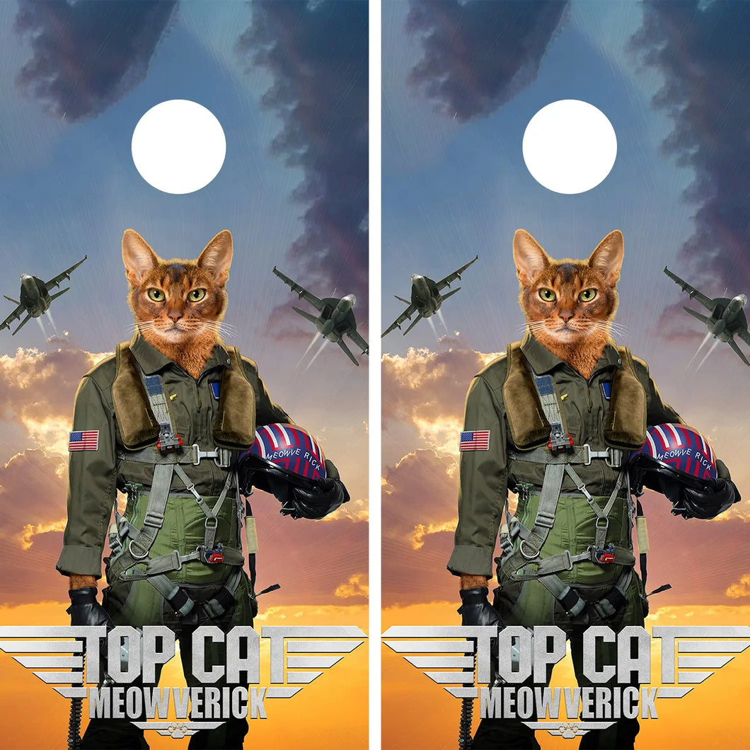 KT Cornhole - Top Cat Meowverick laminated Cornhole Vinyl Wraps / Sticker KT Cornhole Wraps and Boards