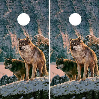 KT Cornhole - Wolf couple in Sunset laminated Cornhole Vinyl Wraps / Sticker KT Cornhole Wraps and Boards