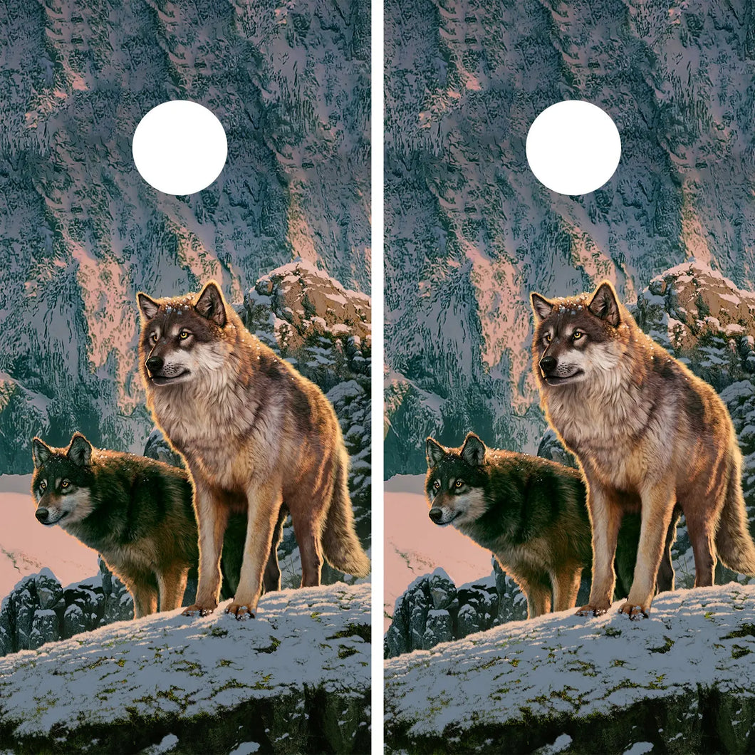 KT Cornhole - Wolf couple in Sunset laminated Cornhole Vinyl Wraps / Sticker KT Cornhole Wraps and Boards