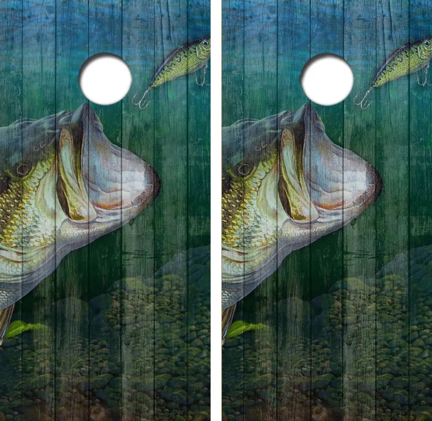 Large Mouth Bass Fishing Cornhole Wrap Decal with Free Laminate Included Ripper Graphics