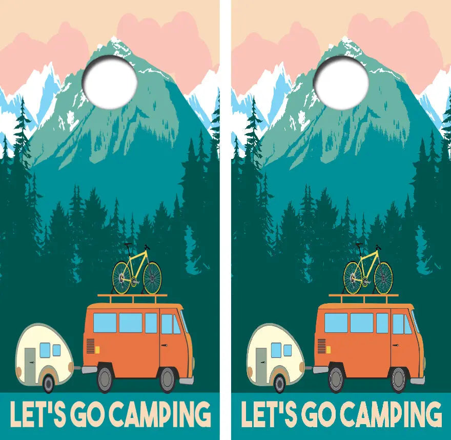 Let's Go Camping Cornhole Wrap Decal with Free Laminate Included Ripper Graphics