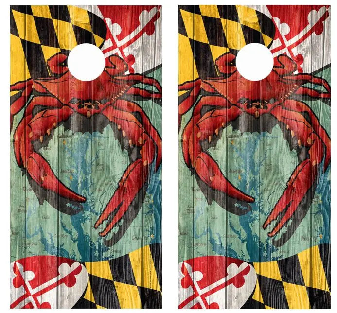 Maryland Crab Themed Cornhole Wood Board Skin Wraps FREE LAMINATE Ripper Graphics