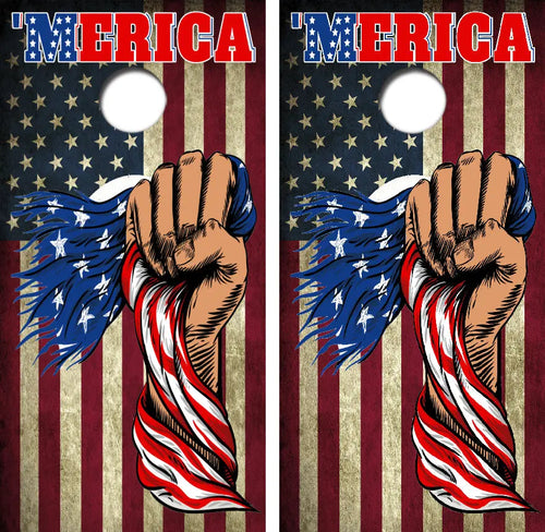 'Merica American Flag Cornhole Wrap Decal with Free Laminate Included Ripper Graphics