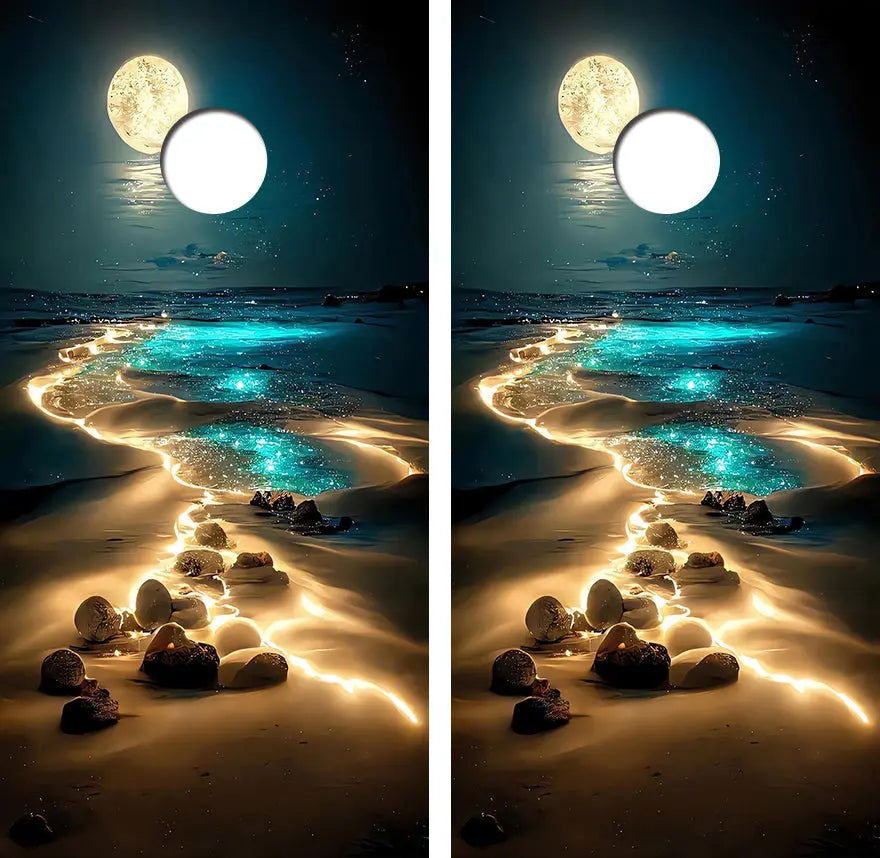 Moonlit Beach Cornhole Wood Board Skin Wrap Ripper Graphics