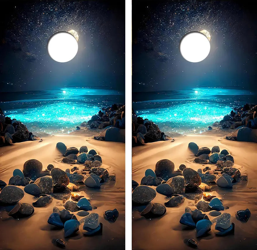 Moonlit Beach Cornhole Wood Board Skin Wrap Ripper Graphics