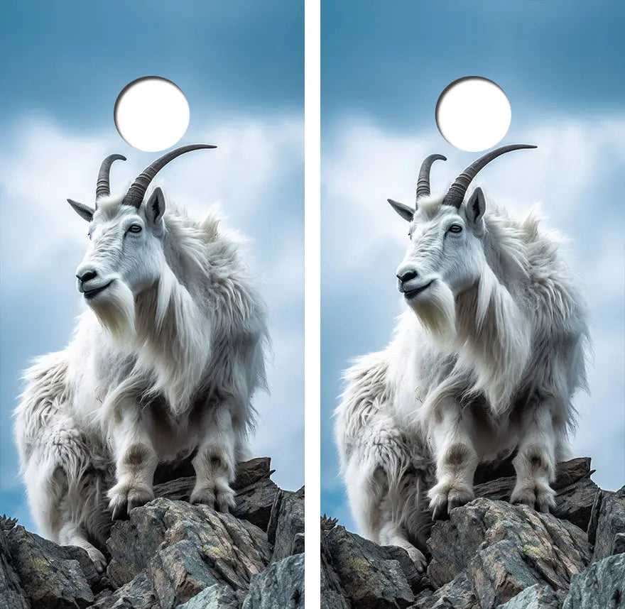 Mountain Goat on Mountain Cornhole Wood Board Skin Wrap Ripper Graphics