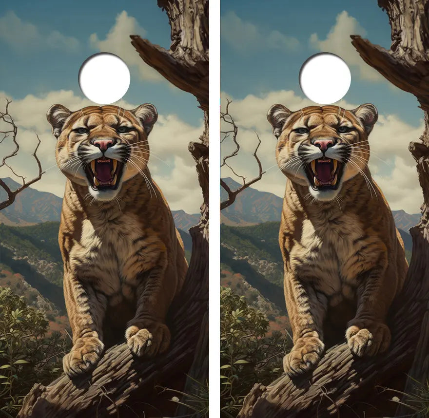 Mountain Lion inTree Cornhole Wood Board Skin Wrap Ripper Graphics