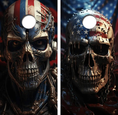 Patriotic Skulls Cornhole Board Skin Wraps FREE LAMINATE Ripper Graphics