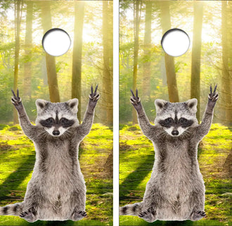 Peace Sign Raccoon Cornhole Wrap Decal with Free Laminate Included Ripper Graphics