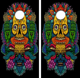 Psychedelic Skulls Cornhole Wrap Decal with Free Laminate Included Ripper Graphics