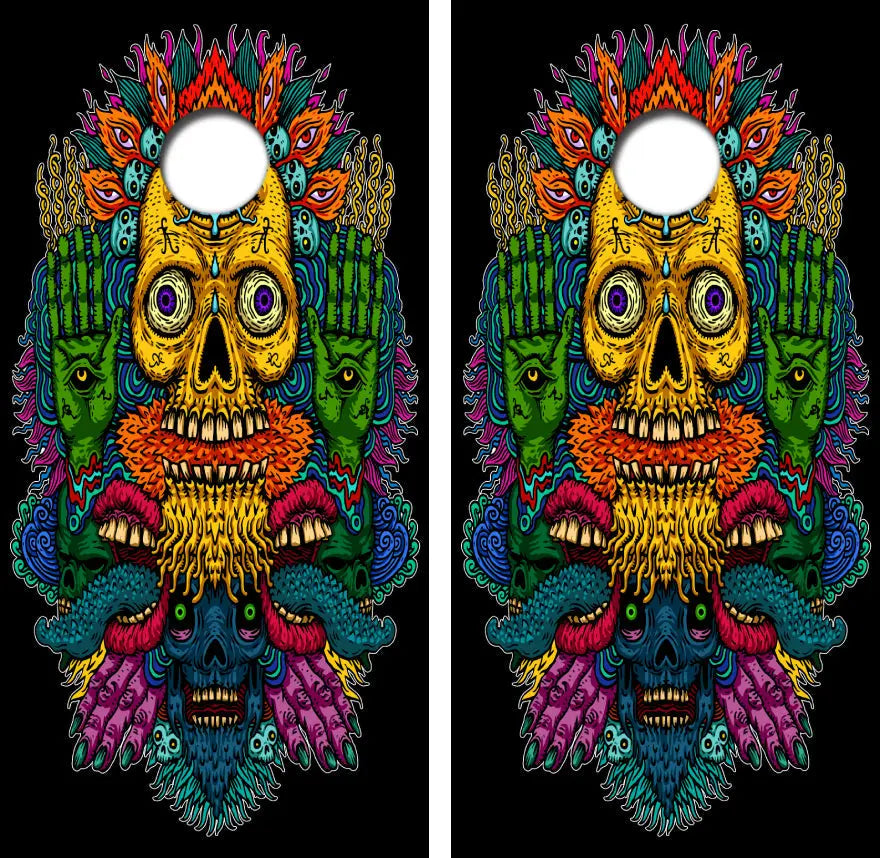Psychedelic Skulls Cornhole Wrap Decal with Free Laminate Included Ripper Graphics