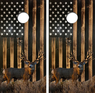 Rustic American Flag Mule Deer Cornhole Wrap Decal with Free Laminate Included Ripper Graphics