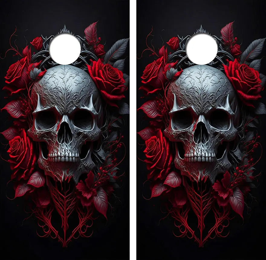 Skull Roses Cornhole Wood Board Skin Wrap Ripper Graphics