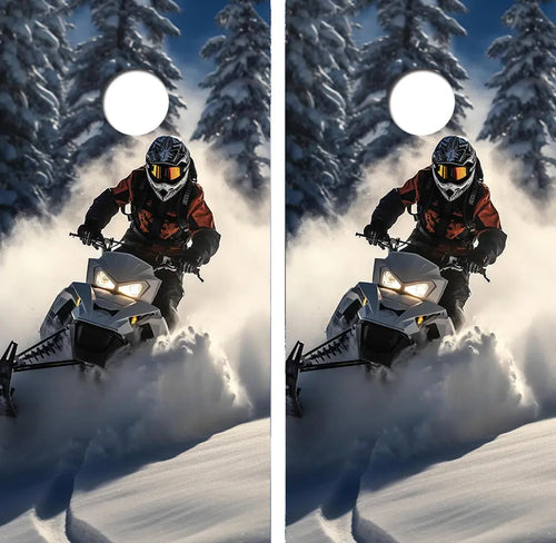 Snowmobiling in the Mountains Cornhole Wood Board Skin Wrap Ripper Graphics